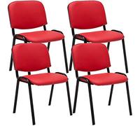 CLP Lot de 4 chaises visiteur empilables Ken – Similicuir, piètement métal noir – Rouge
