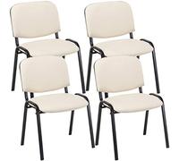 CLP Lot De 4 Chaises De Visiteur Empilables Ken en Similicuir I Chaises De Salle D'Attente avec Piètement en Métal Noir, Couleur:crème