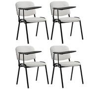 CLP Lot De 4 Chaises De Visiteur Ken Similicuir I Sièges avec Tablette Rabattable I Pieds en Métal, Couleur:Blanc