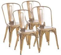 CLP Lot de 4 chaises empilables Benedikt en Metal avec Dossier, chaises de bistrot Design Robustes pour Cuisine et Restaurant, Charge 200 kg Couleur:Or