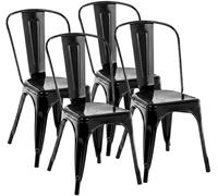 CLP Lot de 4 chaises empilables Benedikt en Metal avec Dossier, chaises de bistrot Design Robustes pour Cuisine et Restaurant, Charge 200 kg, Couleur: Noir
