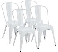 CLP Lot de 4 chaises empilables Benedikt en Metal avec Dossier, chaises de bistrot Design Robustes pour Cuisine et Restaurant, Charge 200 kg | Couleur Blanc