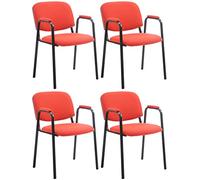 CLP Lot de 4 Chaises Empilables Ken Pro avec Accoudoirs Rembourrés, Chaises de Conférence en Tissu, Piétement Métal Noir Stable jusqu'à 150 kg Couleur:Rouge