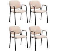 CLP Lot de 4 Chaises Empilables Ken Pro avec Accoudoirs Rembourrés, Chaises de Conférence en Tissu, Piétement Métal Noir Stable jusqu'à 150 kg | Couleur crème