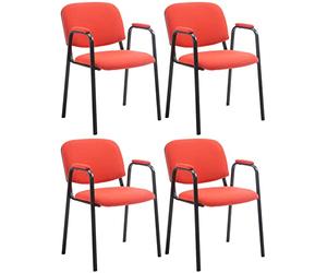 CLP Lot de 4 Chaises Empilables Ken Pro avec Accoudoirs Rembourrés, Chaises de Conférence en Tissu, Piétement Métal Noir Stable jusqu'à 150 kg Couleur:Rouge