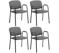 CLP Lot de 4 chaises empilables Ken Pro rembourrées avec accoudoirs, Simili Cuir. Chaises de conférence Robustes métal Noir, supporte 150 kg, Couleur:Gris