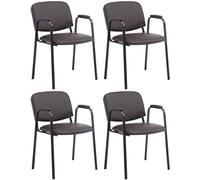 CLP Lot de 4 chaises empilables Ken Pro rembourrées avec accoudoirs, Simili Cuir. Chaises de conférence Robustes métal Noir, supporte 150 kg, Couleur: Marron