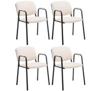 CLP Lot de 4 chaises empilables Ken Pro rembourrées avec accoudoirs, Simili Cuir. Chaises de conférence Robustes métal Noir, supporte 150 kg, Couleur:crème