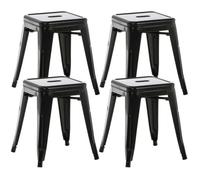 CLP Lot De 4 Tabourets Bas Armin en Métal I Sičge sans Dossier Empilable I Tabouret Bas Carré Multi Usage I Charge Max. 200 kg, Couleur:Noir