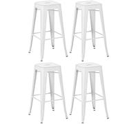 CLP Lot De 4 Tabourets De Bar Joshua I Tabouret De Bar Industriel Empilable Et Robuste I Repose-Pieds Structure A 4 Pieds I Hauteur Sičge 77 cm, Couleur:Blanc