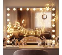 CLP Miroir de Maquillage Lumineux 80x60 cm Norlina, cosmetique Bluetooth USB, Miroir Hollywood Mural ou sur Pied, Couleur:Noir, Contenu du Set:avec Bluetooth