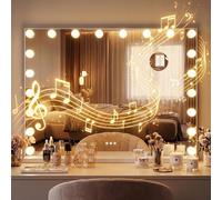 CLP Miroir de Maquillage Lumineux 80x60 cm Norlina, cosmetique Bluetooth USB, Miroir Hollywood Mural ou sur Pied, Couleur:Blanc, Contenu du Set:avec Bluetooth