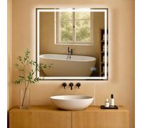 CLP Miroir de Salle de Bain Jaffrey, Miroir de Salle de Bain antibuée, Format Paysage et Portrait, Miroir Mural éclairage LED Variable, Taille:80x80 cm