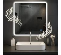 CLP Miroir de Salle de Bain Jericho avec éclairage, Haut-Parleur Bluetooth, Miroir de Salle de Bain antibuée, Miroir Mural LED, Taille:80x80 cm