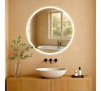 CLP Miroir de Salle de Bain Laconia avec éclairage, Miroir de Salle de Bain antibuée, Miroir Mural Rond LED à intensité Variable, Taille:Ø 70