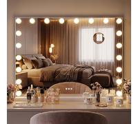 CLP Miroir Maquillage Lumineux Norlina 80x60 cm, Dimmable 3 Modes d'Eclairage, USB, Miroir Hollywood Mural ou sur Pied | Couleur Blanc