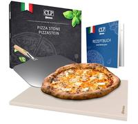 CLP Pierre À Pizza en Cordiérite avec Livre De Recettes I pour Four, Grill 38x30 CM I Seule Ou en Set avec Pelle À Pizza Et Coupeur, Contenu du Set:Pierre à Pizz Poussoir