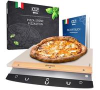 CLP Pierre À Pizza en Cordiérite avec Livre De Recettes I pour Four, Grill 38x30 CM I Seule Ou en Set avec Pelle À Pizza Et Coupeur, Contenu du Set:Pierre à Pizz découpeur