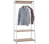 CLP Portant Luton en Bois et Métal I Garderobe Stable Avec Barre Et 2 Plateaux De Rangement I Porte-vêtements Spacieux Et Pratique, Couleur:nature/blanc