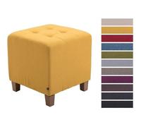 CLP Pouf Repose-Pied Pharao en Tissu I Tabouret avec Coutures Décoratives I Pouf Carré avec Piétement en Bois Jaune