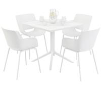 CLP Salon de Jardin Lirra Resistant aux intemperies, 4 chaises, Table Carree, Ensemble Repas 5 Pieces pour Jardin, terrasse et Balcon Couleur Blanc