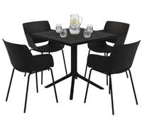 CLP Salon de Jardin Lirra Resistant aux intemperies, 4 chaises, Table Carree, Ensemble Repas 5 Pieces pour Jardin, terrasse et Balcon Couleur Noir