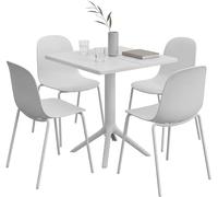 CLP Salon de Jardin Nerra resistante aux intemperies, 4 chaises empilables et Table de Jardin Carree, Ergonomique, Ensemble 5 Pieces empilable, Couleur:Blanc