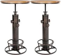 CLP Set de 2 Tables Hautes Ruhr I Tables de Bar réglables en Hauteur avec Repose-Pieds I Piétements de Table en métal et Plateaux de Table en Bois de pin, Couleur:Bronze