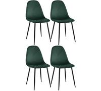CLP Lot de 4 chaises Napier – velours vert, assise matelassée, pieds métal, charge 150 kg
