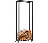 CLP Support pour Bois de cheminée intérieur en métal avec roulettes Hilta, étagère à Bois de Chauffage en métal Robuste Couleur Noir Taille 25x60x150 cm