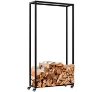 CLP Support pour Bois de cheminée intérieur en métal avec roulettes Hilta, étagère à Bois de Chauffage en métal Robuste | Couleur Noir Taille 25x80x150 cm