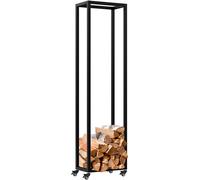 CLP Support pour Bois de cheminée intérieur en métal avec roulettes Hilta, étagère à Bois de Chauffage en métal Robuste Couleur Noir Taille 25x40x150 cm
