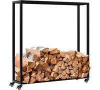 CLP Support pour Bois de cheminée intérieur en métal avec roulettes Hilta, étagère à Bois de Chauffage en métal Robuste Couleur Noir Taille 25x100x100 cm