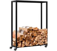 CLP Support pour Bois de cheminée intérieur en métal avec roulettes Hilta, étagère à Bois de Chauffage en métal Robuste Couleur Noir Taille 25x80x100 cm