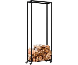 CLP Support pour Bois de cheminée intérieur en métal avec roulettes Hilta, étagère à Bois de Chauffage en métal Robuste | Couleur Noir Taille 25x60x150 cm