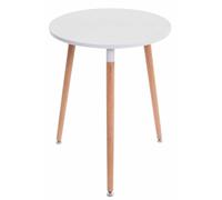 CLP Table De Cuisine Design Retro Amalie I Table D'Appoint Ronde avec 3 Pieds en Bois Diamètre 60 cm Hauteur De La Table 75 cm | Couleur Blanc Couleur du Cadre Natura
