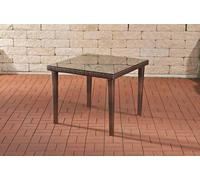 CLP Table de jardin en poly rotin BARI | Table résistante aux intempéries et facile d'entretien avec plateau en verre | Disponible en plusieurs couleurs et tailles brun chiné 100x100 cm
