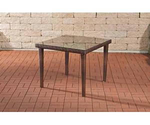 CLP Table de jardin en poly rotin BARI | Table résistante aux intempéries et facile d'entretien avec plateau en verre | Disponible en plusieurs couleurs et tailles brun chiné 100x100 cm