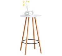 CLP Table Haute De Bar Mijas avec Plateau Rond I Pieds en Bois I Repose-Pieds en Métal, Couleur:Blanc, Couleur du Cadre:Natura (Ronde)