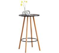 CLP Table Haute De Bar Mijas avec Plateau Rond I Pieds en Bois I Repose-Pieds en Métal, Couleur:Noir, Couleur du Cadre:Natura (Ronde)