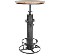 CLP Table haute Ruhr – Réglable avec repose-pieds, métal & plateau pin, Argent antique
