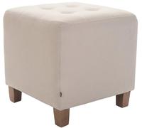 CLP Tabouret bas Pharao – pouf carré rembourré en tissu, coutures décoratives, pieds en bois, crème