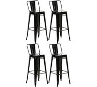 CLP Tabouret de Bar 4 pičces avec Dossier Style Industriel Mason, avec Repose-Pieds et protecteurs de Sol, Couleur:Noir