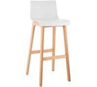CLP Tabouret de Bar avec Dossier Hover, Assise en Plastique, Tabouret de comptoir avec Structure en Bois de hêtre Robuste | Couleur Blanc