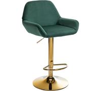 CLP Tabouret De Bar Braga Housse en Velours avec Cadre Doré, Réglable en Hauteur Et Rotatif À 360°, Chaise De Bar avec Repose-Pieds, Couleur:Vert foncé