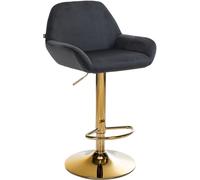 CLP Tabouret De Bar Braga Housse en Velours avec Cadre Doré, Réglable en Hauteur Et Rotatif À 360°, Chaise De Bar avec Repose-Pieds, Couleur:Noir