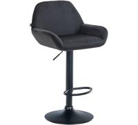 CLP Tabouret De Bar Design Braga Velours I Réglable en Hauteur Et Pivotant I avec Dossier Et Repose-Pieds, Couleur: Noir, Couleur du Cadre: Noir