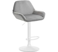 CLP Tabouret de bar Braga Velours, réglable & pivotant, dossier et repose-pieds, Gris/Cadre blanc