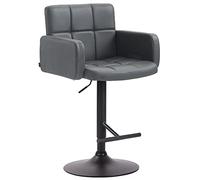 CLP Tabouret de bar Los Angeles, similicuir, dossier et accoudoirs, réglable, Gris / cadre noir