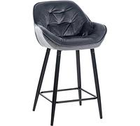 CLP Tabouret De Bar Gibson en Velours Ou Tissu I Chaise Haute avec Pieds en Metal I Assise Rembourée, Couleur: Gris foncé, Matériel: Velours